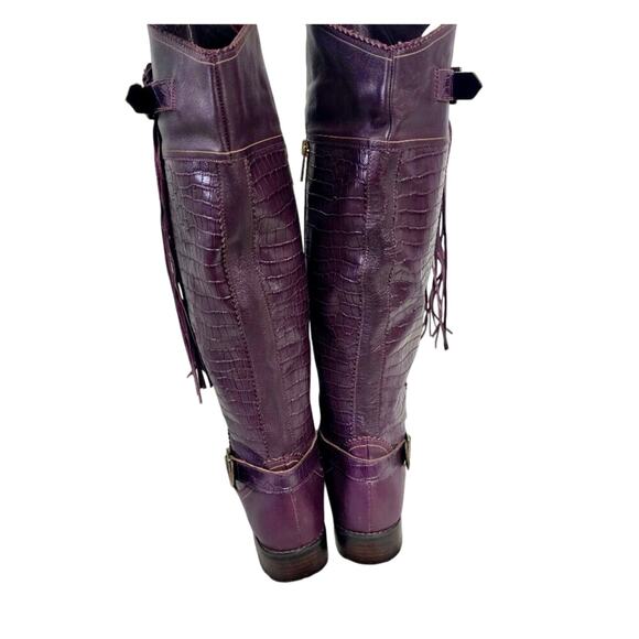 June Ambrose Purple Leather Fringed Embossed High Western Equestrian Boots 9 EUC - Picture 3 of 12
